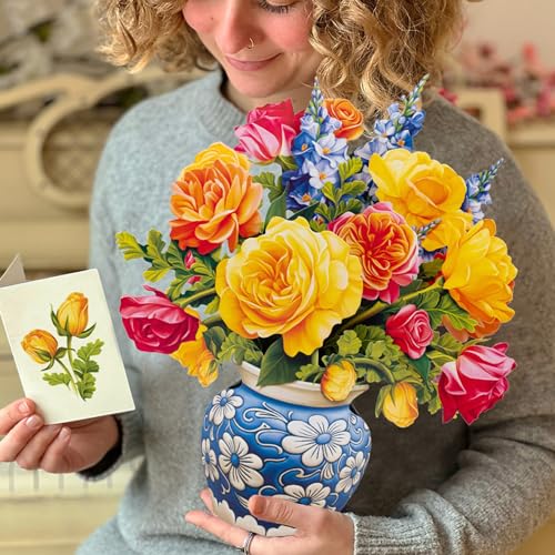 Freshcut Paper Pop Up Cards, Sorbet Roses, 12 Inch Life Sized Forever Flower Bouquet 3D Popup Greeting Card, Birthday Cards, Thank You Card, Blank Notecard & Envelope - color: Sorbet Roses, size: Classic