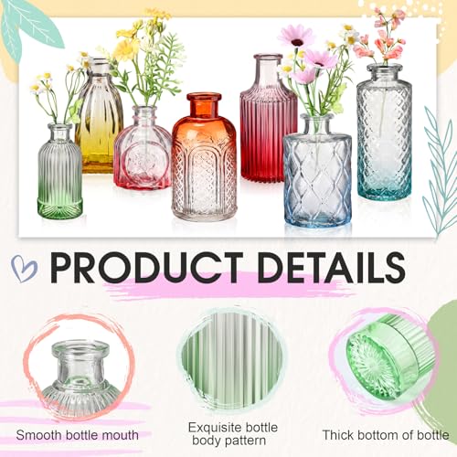 Yaomiao 30 Pcs Vases Bulk Colored Flower Glass Vases Bud Vintage Colored Glass Bottles Colorful Rustic Embossed for Home Wedding Table Decorations Gifts(Color Gradient Series) - color: Color Gradient Series