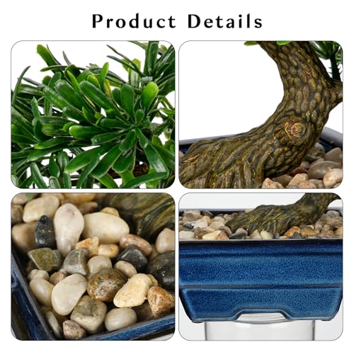 Artificial Bonsai Tree Faux Plants Indoor Small Fake Plants Decor with Blue Ceramic Pots for Home Table Office Desk Bathroom Shelf Bedroom Living Room Farmhouse Decorations - style: Maki- glaze basin