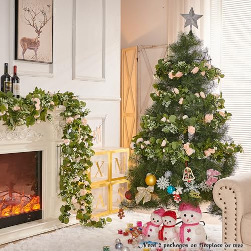 PONKING Flower Garland Artificial Rose Vine Flowers Hanging Fake Roses Vines for Wedding Birthday Party Valentines Christmas Room Wall Arch Decor, 2 Off White Floral Garland Decorations - color: 2" Flower Champagne Vines 5.4ft