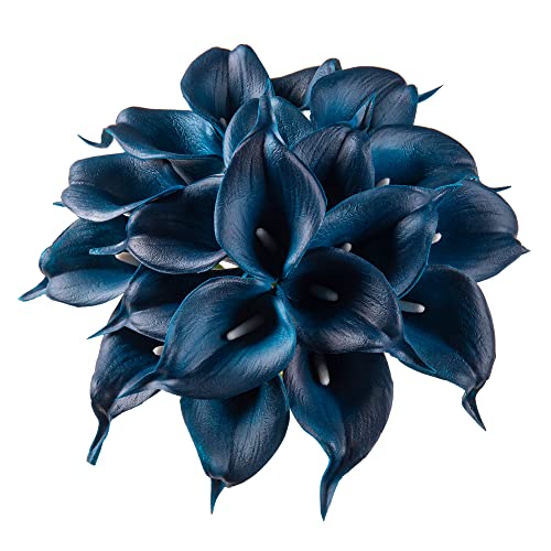 DuHouse 20Pcs Artificial Calla Lily Flower Real Touch Latex Flowers for DIY Wedding Bouquet Party Home Decor (Dark Blue) - color: Dark Blue, size: 20pcs