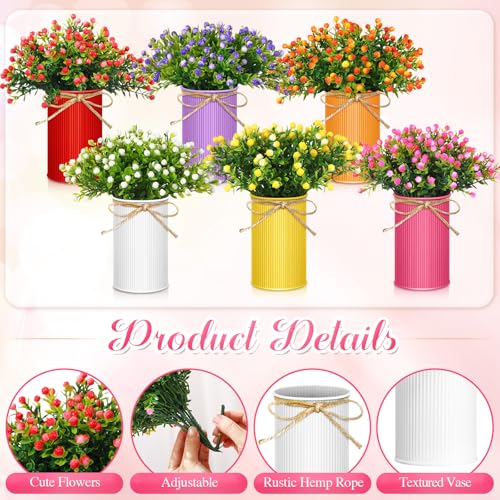 Maxdot 6 Pcs Flower Centerpiece for Table Summer Artificial Berry Flowers with Metal Vase Colorful Potted Faux Milan Floral Arrangement Spring Summer Table Decor for Home Wedding Dining Room Kitchen - color: Retro