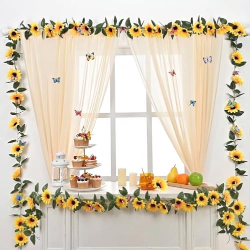 BLEUM CADE 2 Pack Artificial Sunflower Garland Decor, Sunflower Vines Hanging Flowers Garland with Green Leaves, Fake Yellow Floral Vines Room Wedding Party Decoration - color: Yellow, size: 2 Pc