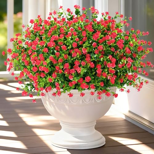 Yastouay Artificial Flowers for Outdoors UV Resistant, 22 Bundles Red Realistic Fake Outdoor Flowers Fake Plants, Faux Flowers for Outdoor Planters Front Porch Garden Window Box Farmhouse Decor - color: Red, size: 22 Bundles