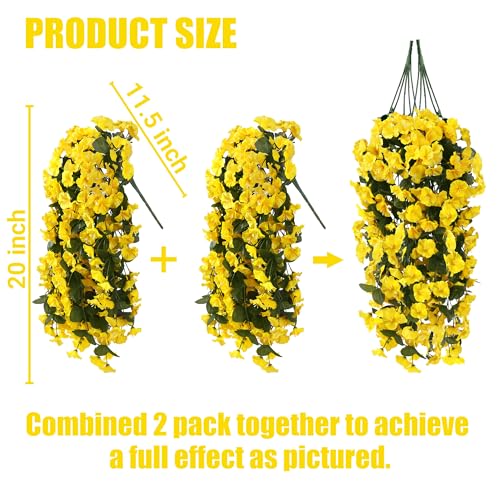 Sggvecsy Artificial Fake Hanging Flowers Plants for Outdoor Outside Spring Summer Decoration 4PCS Faux Silk UV Resistant Realistic Morning Glory Trailing Vines for Home Porch Patio Balcony(Yellow) - color: Yellow, size: 4Pcs
