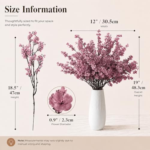 Mandy's 6 Bundles Artificial Dusty Pink Baby’s Breath Flowers | 18.5 Inch Silk Gypsophila European Style Modern Home Decor Centerpiece Neutral Wedding Flower Arrangements - color: Dusty Pink