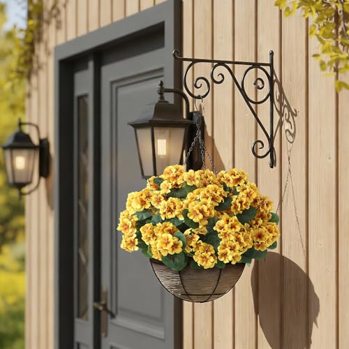 GLIDLION 12 Bundles Artificial Geranium Flowers for Spring Summer Decor, UV-Resistant Fake Plants Realistic Faux Silk Bouquets for Front Door Farmhouse Garden Porch Home Outdoor Decor (Yellow) - color: Yellow