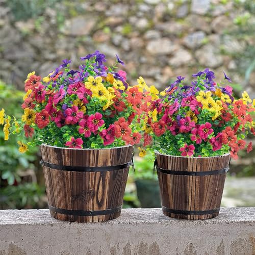 Artificial Flowers for Outdoor,8 Bundle UV Resistant Fake Flower Outdoor Faux Flowers Plastic Plants Shrubs for Indoor Outside Garden Home Decor(Mix Colors) - color: Mix Colors, size: 8 Bundles