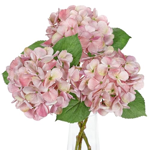Pink Artificial Hydrangea Flowers 18.8 Inch Long with 6 Inch Full Realistic Bloom Lifelike Silk Faux Hydrangea Stems for Wedding Bouquet, Table Centerpieces, Party Decor, Home Indoor Decoration - color: Greyish Pink