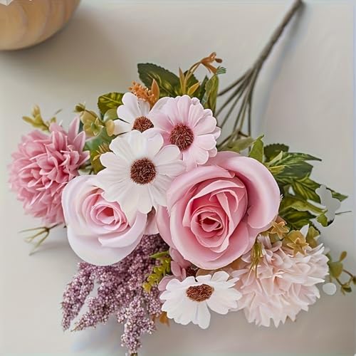 2 Bouquets of Vibrant Pink and White Peonies - Real Touch Artificial Flower Arrangement with Roses, Lavender, and Eucalyptus - Perfect for Weddings, Birthdays, Anniversaries - color: Pink