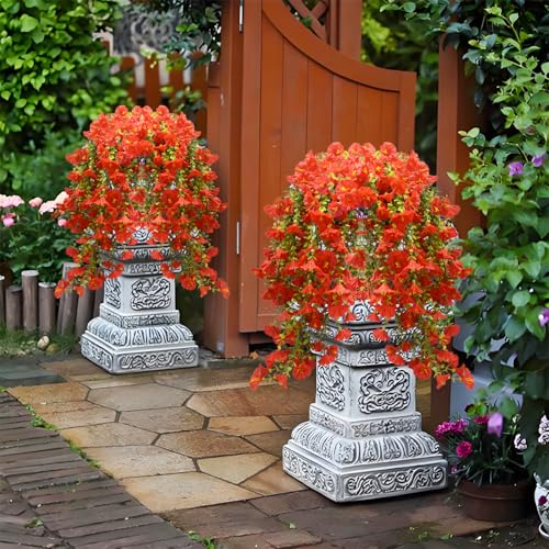 Musdoney 4PCS Artificial Hanging Flowers, Fake Hanging Plants Morning Glory Vines UV Resistant for Wall Home Room Garden Wedding Indoor Outdoor Spring Summer Decoration (Red) - color: Red