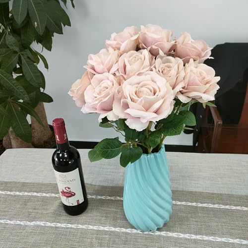 ATFL Fake Roses Artificial Flowers Bulk,Floral Diameter 4'',20 Pcs Artificial Silk Roses Flowers with Stems for Wedding Arrangement Centerpieces Party Home Table Decorations (20, Fall Pink) - color: Fall Pink