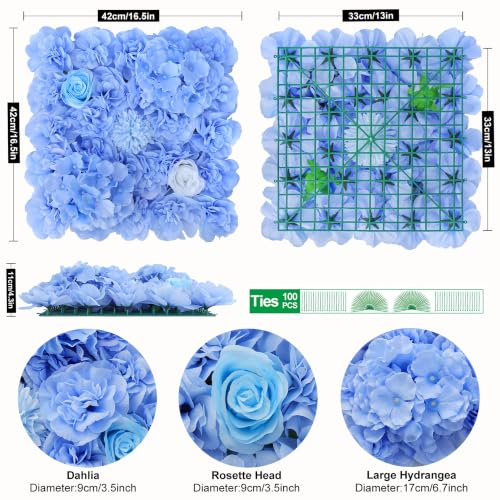 Flower Wall Backdrop 12pcs 16.5 * 16.5inches Artificial Floral Panel Faux Silk Flowers Rose Decor for Wedding Arrangement Home Wall Background Party-Light Blue - color: Light Blue, size: 16.5inch