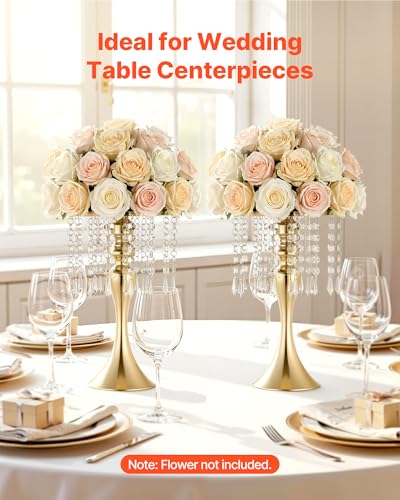 VEVOR 20 PCS Wedding Flower Vase, 13.4 in Tall Flower Table Centerpieces, Crystal Banquet Vases Easy Installation, Electroplated Finish, Versatile Arrangement Stand for Party Events Home Decor, Gold - size: 8.1 x 13.2 in