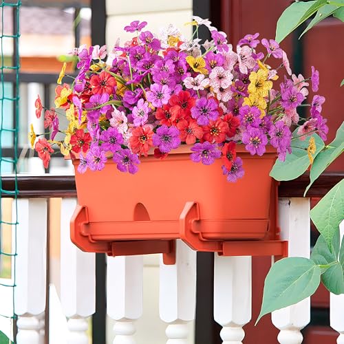 Ammyoo 16 Pcs Artificial Fake Flowers for Outdoor Spring Decoration, Faux Silk Flowers No Fade Uv Resistant Daisy Flower Plants for Outdoor Planters Garden Yard Porch Patio Balcony Pathway Decor (Mix) - color: Multicolor（red, White, Pink, Yellow, Purple）