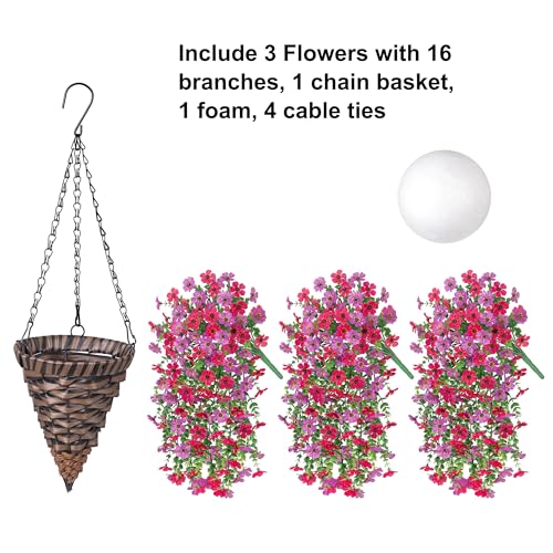 HyeFlora Artificial Hanging Flowers Basket for Outdoor, Fake Flowers Faux Plants Look Real for Yard Gardens Porch Patio Home (Purple+Hotpink) - color: Purple+hotpink