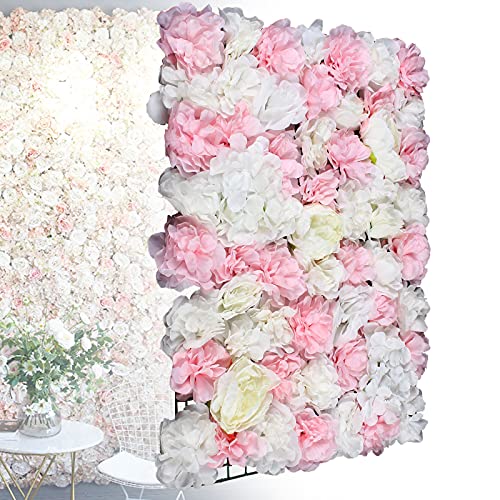 Flower Wall Panel Floral Backdrop, 6 Pcs Flower Wall Decor, 24" X 16" Silk Rose Wall, Artificial Flower Wall Backdrop Faux Flower Panel for Wedding, Party, Home (White Peony Rose) - color: White Peony Rose