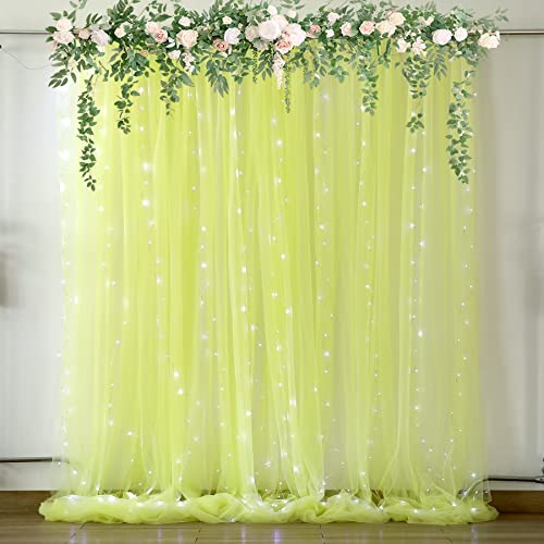Yellow Tulle Backdrop Curtains with Lights String for Birthday Party Photoshoot 10ft × 8ft Sheer Backdrop Curtains for Baby Shower Wedding Background Decorations 2 Panels 5×8ft - color: Yellow, size: 10 ft X 8 ft(2 Panels 5ft X 8ft)