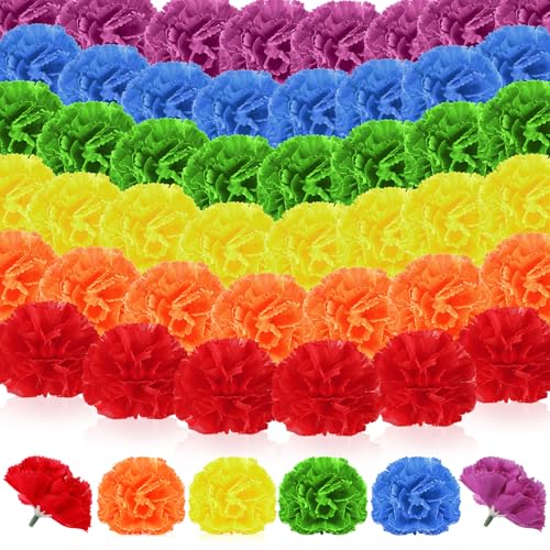 Syhood 50 Pcs Pride Rainbow Flower Bulk Gay Day Decoration Mexican Marigold Flowers Decoration Rainbow Lesbian Party Favors Tropical Pride LGBT Accessories Lais Hawaiian Luau Party Decorations - color: Gay Pride Color