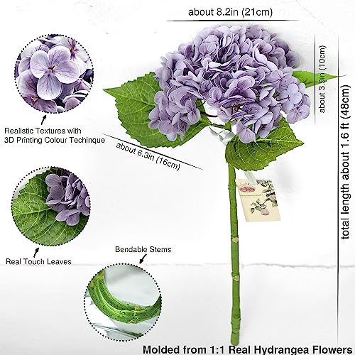 FiveSeasonStuff Real Touch Silk Hydrangea Flowers, 2 Large Long Stem Artificial Flowers for Floral Arrangements (Faded Purple) - color: Faded Purple (2 Stems)