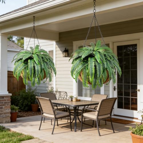 2pcs 45in Artificial Boston Fake Ferns Large, UV Resistant Artificial Plants Outdoor, 55 Blades Weatherproof Fake Plants Outdoor Indoor for Garden Porch Patio Home Decor - color: 45in Bosten Ferns, size: 2Pcs