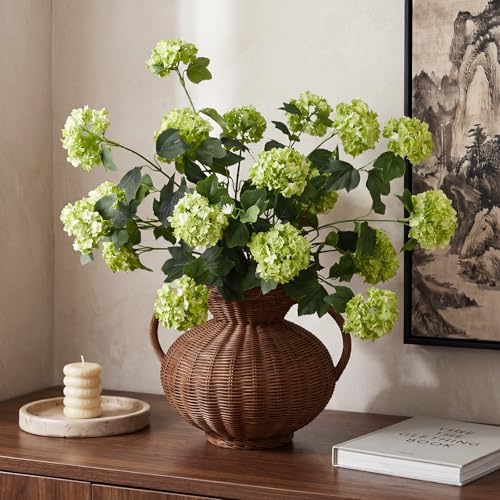 4 Pcs 33" Tall Artificial Snowball Hydrangea Flowers, Silk Hydrangeas with 20 Heads Long Stem for Tall Vase Decor, Wedding Table Centerpiece, Outdoor Living Room Arrangement(Light Green) - color: Light Green