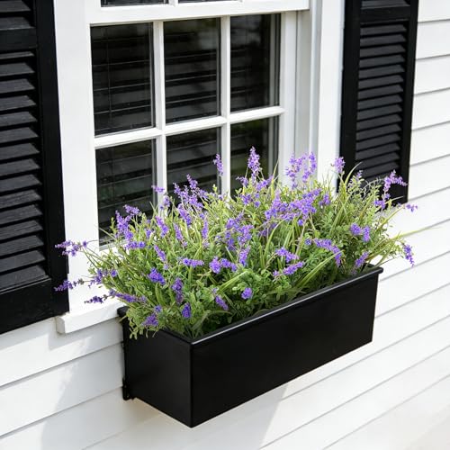 Hrobek Outdoor Faux Plants UV Resistant - 12 Bouquets Realistic Artificial Monkey Grass Greenery for Patio Garden Front Porch Decor Weatherproof Fake Plants for Outside - color: Purple