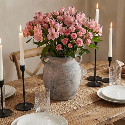 7.28" Double Handle Terracotta Ceramic Vase, Farmhouse Table Decor Housewarming Gift - size: 7.27In