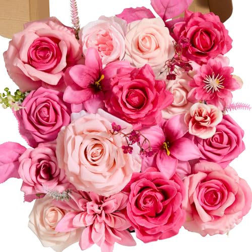 Serwalin Artificial Flowers,Hot Pink Fake Silk Flowers for DIY Wedding Bridal Bouquets,Faux Cake Flowers for Table Centerpieces Party Baby Shower Decorations - color: A Hot Pink, size: 1 Box