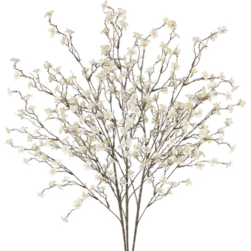 3 Pcs Cherry Blossom Branches Artificial Flowers for Spring Summer Indoor Decoration Faux Cherry Blossom Long Stems Creamy White Silk Fake Flowers for Tall Vase Arrangements Home Wedding Table - color: Creamy White