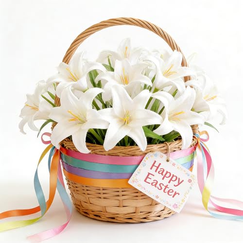 Tinsow 20Pcs Artificial Lily Real Touch Flowers Fake Latex Lily Flowers White Mini Lily for Wedding Home Decoration Small Easter Lily