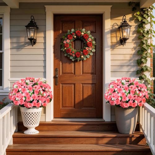 Olatay 12 Bundles Mixed Color Artificial Flowers for Outdoor, Artificial Geraniums Flowers for Outdoor, UV-Resistant Fake Geraniums for Porch, Balcony, Garden, Indoor Decoration (Pink) - color: Pink