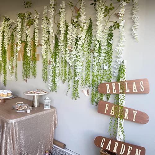 Artificial Wisteria Hanging Flowers Fake Wisteria Flower Garland Silk Vines Rattan Decor for Home Wedding Arch Wall Garden Greenery Bedroom Outdoor Office Party Decoration (36, White) - color: White