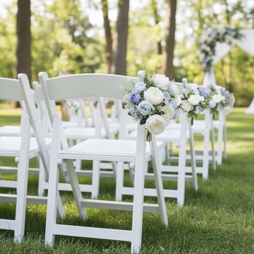 Bundles Artificial Peonies, 24 Bundles Silk Dusty Blue White Peonies with Stems Faux Peony Bundles for Summer Wedding Bouquet Home Bridal Baby Shower Party Centerpieces Vase Office - color: Dusty Blue & White