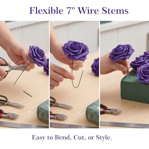 MACTING 30PCS Artificial Rose Flowers Real Touch Foam Roses with Stem Fake Glitter Flowers for DIY Wedding Bouquet Table Centerpieces Party Holiday Wreath Home Spring Mothers Day Decorations,Purple - color: Glitter Purple, size: 30PCS
