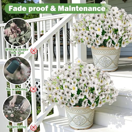 Nepfaivy Artificial Flowers for Outdoors White - 24 Bundles UV-Resistant Fake Flowers No Fade for Outside, Realistic Plastic Plants and Faux Silk Flowers for Planters, Front Porch, Garden Decoration - color: White