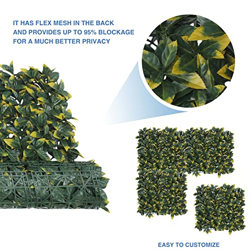 E&K 20" x 20" Artificial Plant Fence Panel Faux Leaves Grass Wall Privacy Screen Panel Decorative for Indoor Outdoor (Photinia-Yellow, 6 Pcs) - color: Photinia - Yellow