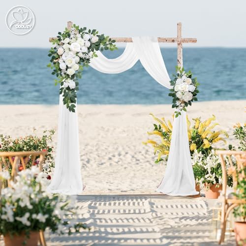 Odouzy Wedding Arch Flowers Kit,Artificial Flower Arch Decor (Set of 3),2pcs Artificial Flower Arrangement with 1pc Sheer Drape for Wedding Decor Reception Backdrop Floral Decorations (Ivory White) - color: Ivory White