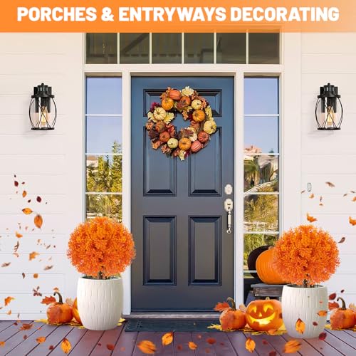 25.6" Artificial Topiary Ball Trees, 2 Pack Artificial Shrubs Bushes with Ground Spike, UV Resistant Fake Evergreen Tree for Porch Decor - color: 2 Pack 26" Fall Eucalyptus
