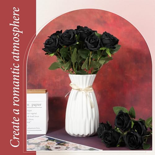 Hotop 40 Pcs Rose Artificial Flowers Bulk with Long Stem,Realistic Silk Fake Roses Bouquet for Home Wedding Centerpieces Party Table Decoration Valentines Gifts(Black) - color: Black