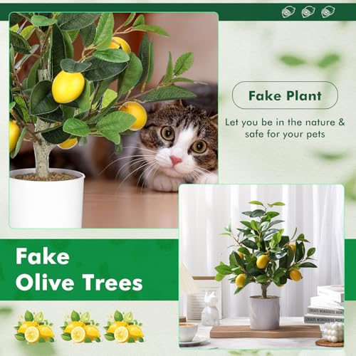 Giegxin 2 Pcs Artificial Lemon Tree 15.7 Inches Fake Artificial Potted Plants Faux Lemon Citrus Tree with Pot Faux Plants Indoor for Home Kitchen Office Living Room Table Desk (White Pot) - color: White Pot