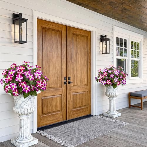 19 Inch Artificial Fake Flowers for Outdoor,4 Pcs Faux Silk Petunias Spring Flowers for Outside for Indoor Porch Planter Front Door Garden Patio Window Box Home Decor(Double Red Lotus) - color: Double Red Lotus