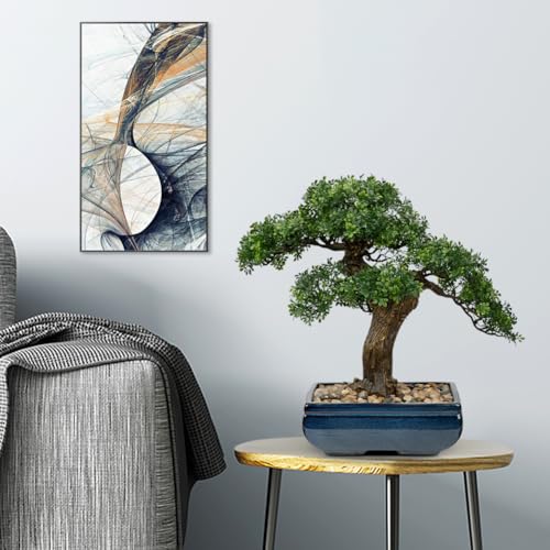Artificial Bonsai Tree Juniper Faux Plants Indoor Fake Plants Decor with Blue Square Ceramic Pots for Home Table Office Desk Bathroom Shelf Bedroom Living Room Farmhouse Decorations - style: 16" Ficus