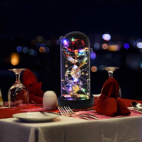 Valentines Day Gifts for Her,Valentines Gifts for Women,Flowers for Delivery Prime,Flower Galaxy Artificial Flower Light Up Rose in A Glass Dome,Anniversary Mothers Day, Birthday Gifts - color: 24k Red Rose