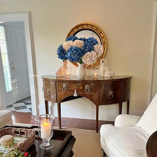 ZYTUYO 5 Pcs Dark Blue Silk Hydrangeas Artificial Flower Boho Dried Touch 20'' Faux Hydrangeas for Fall Indoor Home Decor Kitchen Living Room Outdoor Porch Wedding Flower Arrangement - color: Dark Blue