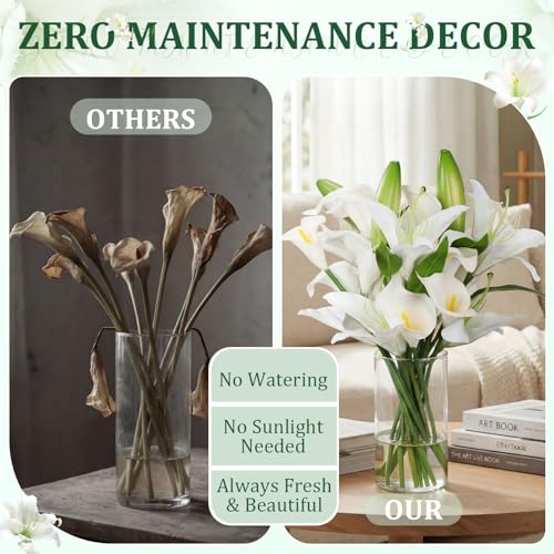 15.74 Inch Artificial Calla Lily Lily Flowers White Fake Flowers Green Bud with Faux Water Realistic Touch for Dining Room Centerpiece Table Wedding Bridal Shower Spring Decor