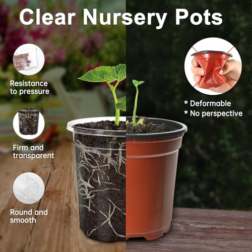 30 Packs 3.5 Inch Reinforced Clear Nursery Pots for Plants with Drainage Holes, High Transparency Planting Plastic Seedling Pots, Seedling Planter Seed Starter with 20 Plant Labels - size: 3.5 inch 30p
