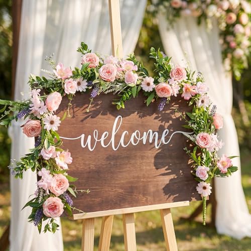 Giegxin 1 Pack 6 ft Artificial Flower Garland with Rose and Daisy Flower Pink Fake Wisteria Vines Summer Greenery Eucalyptus Garland for Wedding Mantle Porch Stair Table Indoor Decor - style: Rose