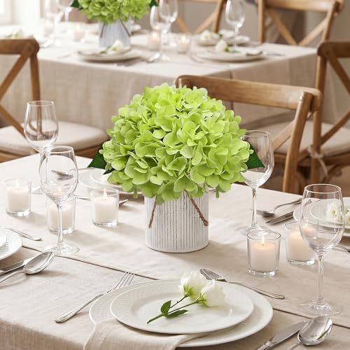 Flower Table Centerpieces - Set of 6 Floral Arrangement Artificial Wedding Hydrangeas Floral Arrangement with Rustic Metal Vase for Bridal Tea Party Event Decorations - Light Green - color: Light Green