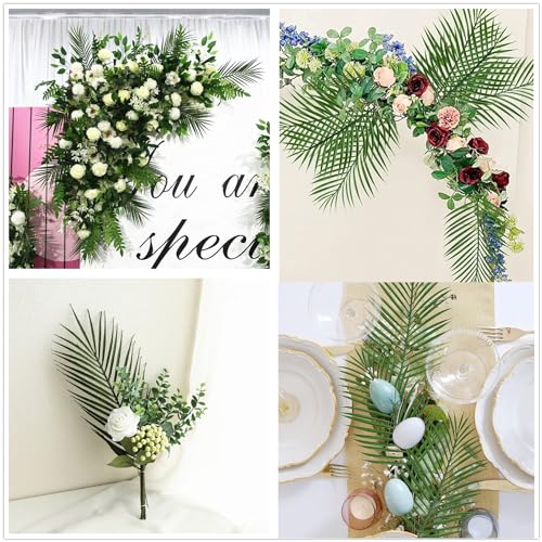 Artificial Palm Leaves Stem Fake Plants Tropical Leaves Stems 12 Pcs, Greenery Jungle for Floral Arrangement Hawaiian Luau Party Decorations Beach Birthday Wedding Table DIY Decor - color: Tropical Palm Leaves Stems/ 12 Pcs